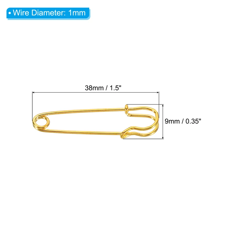 20Pcs Safety Pins 1.5 Inch Large Metal Sewing Pins Gold Tone
