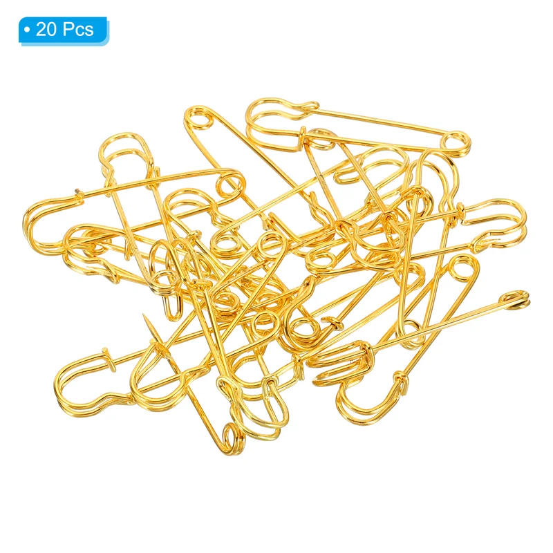 20Pcs Safety Pins 1.5 Inch Large Metal Sewing Pins Gold Tone