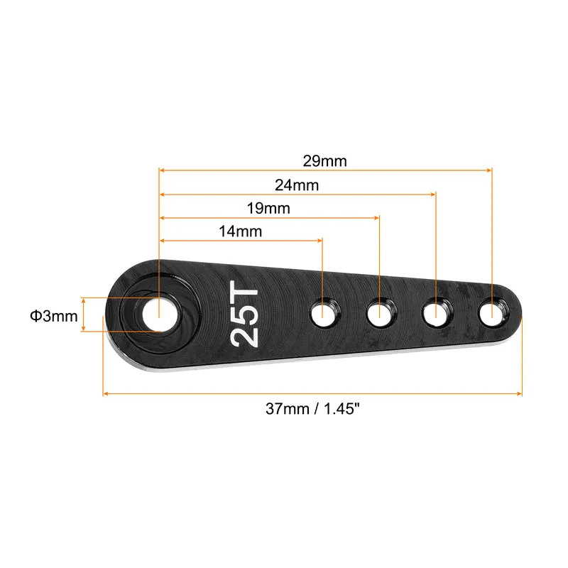 6 Pcs Aluminum Servo Horn Long 25T Steering Arm 37mm Length Black