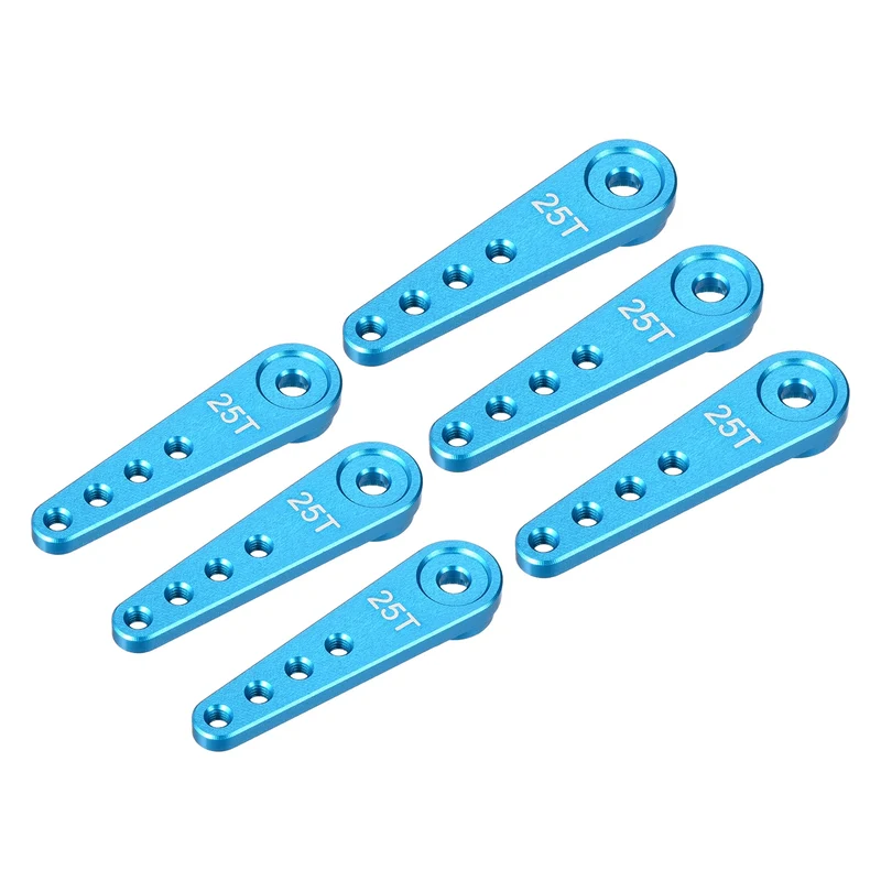 6 Pcs Aluminum Servo Horn Long 25T Steering Arm 37mm Length Blue