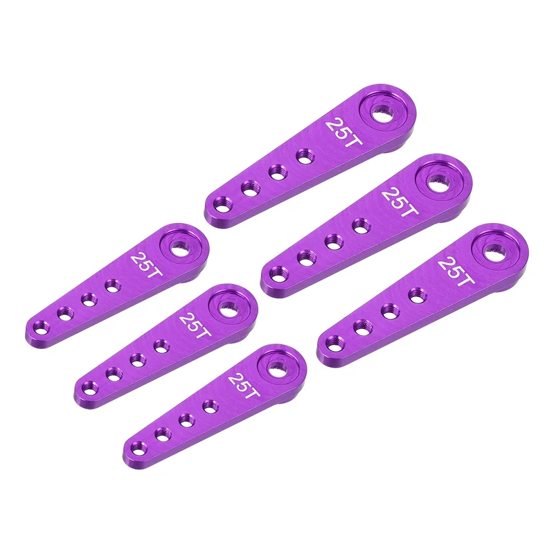 6 Pcs Aluminum Servo Horn Long 25T Steering Arm 37mm Length Purple