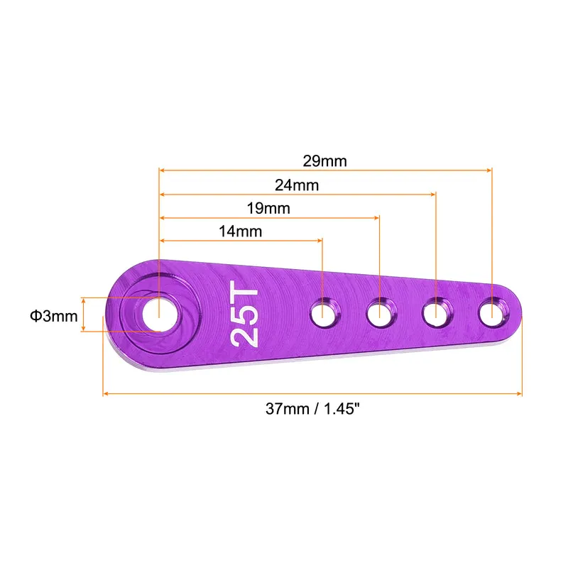 6 Pcs Aluminum Servo Horn Long 25T Steering Arm 37mm Length Purple