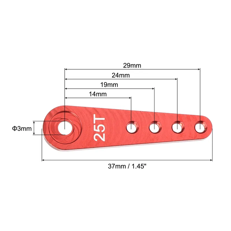 6 Pcs Aluminum Servo Horn Long 25T Steering Arm 37mm Length Red