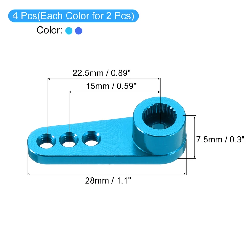 Metal 25T Steering Servo Single Arm Horn Pale Blue & Dark Blue for RC Car 4 Pcs