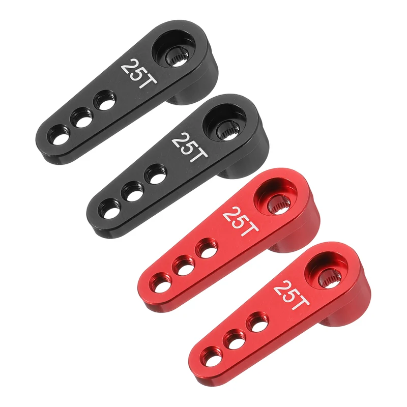 Metal 25T Steering Servo Single Arm Horn Red & Black for RC Car 4 Pcs