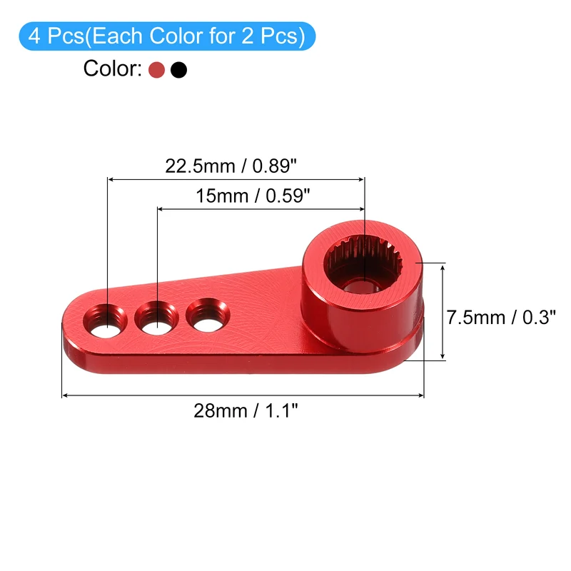 Metal 25T Steering Servo Single Arm Horn Red & Black for RC Car 4 Pcs