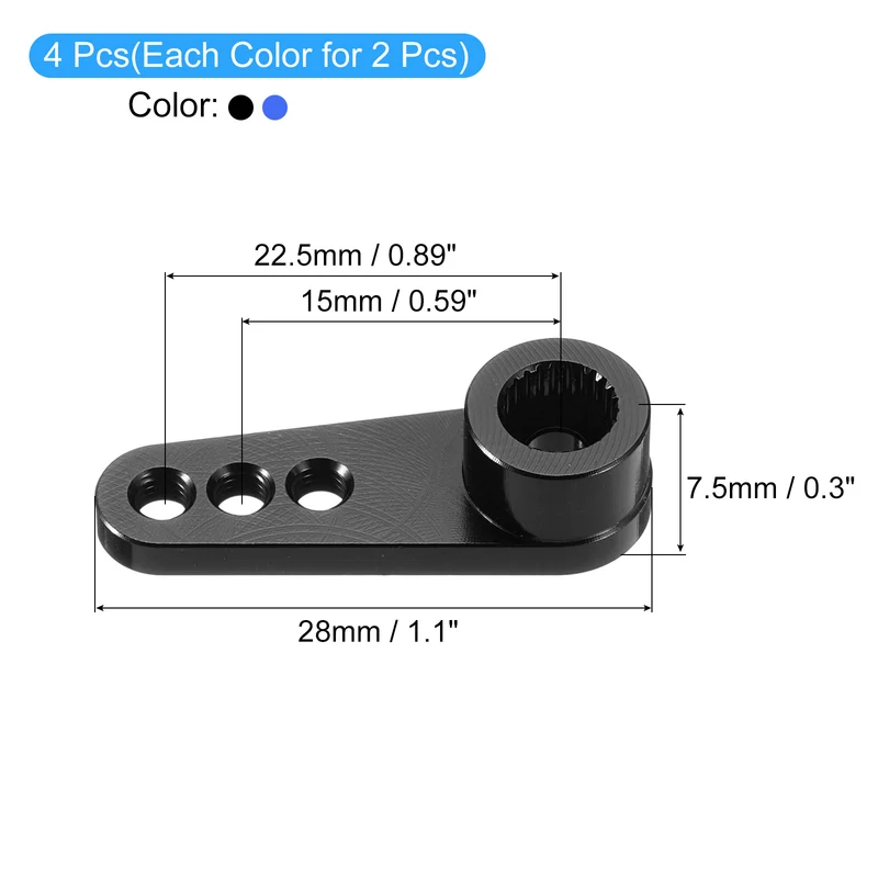 Metal 25T Steering Servo Single Arm Horn Black & Dark Blue for RC Car 4 Pcs