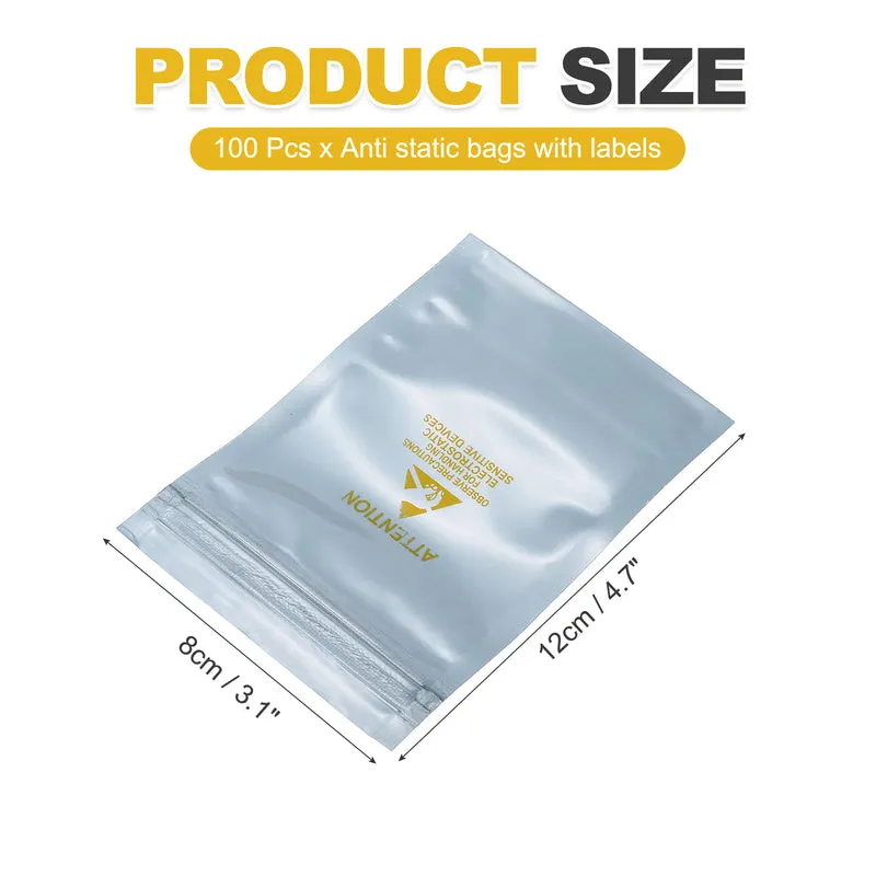 100 Pcs Anti Static Shielding Bag 3.1" x 4.7" Resealable ESD Bags, Silver Gray