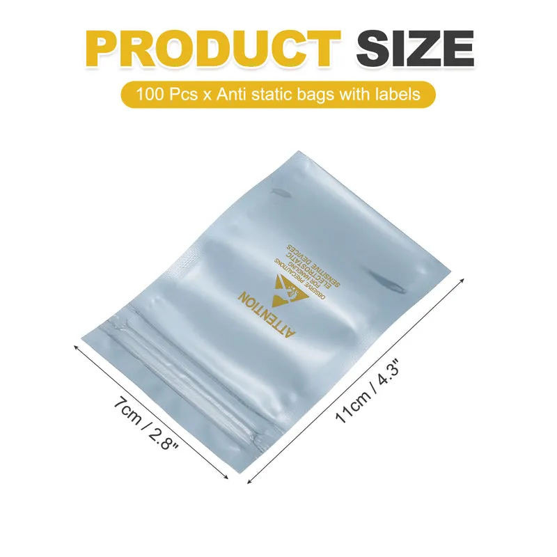 100 Pcs Anti Static Shielding Bag 2.8" x 4.3" Resealable ESD Bags, Silver Gray