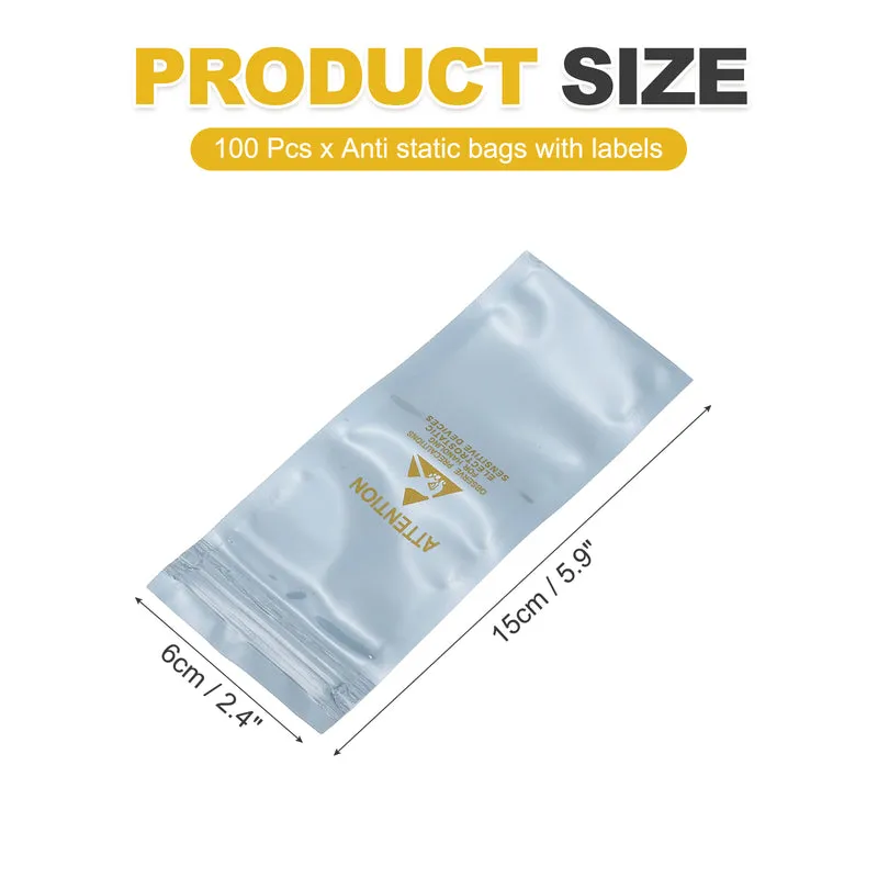 100 Pcs Anti Static Shielding Bag 2.4" x 5.9" Resealable ESD Bags, Silver Gray