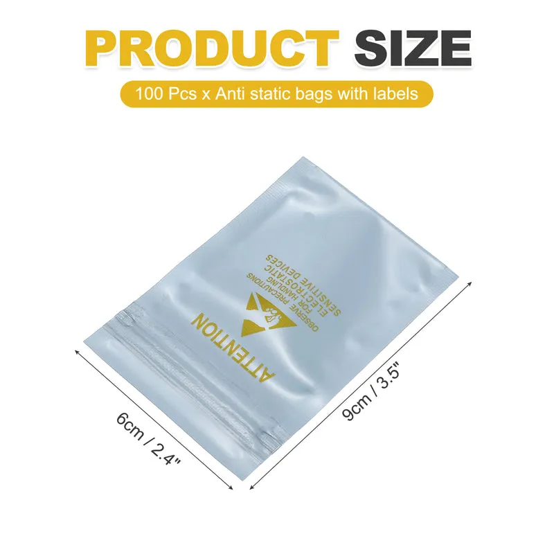 100 Pcs Anti Static Shielding Bag 2.4" x 3.5" Resealable ESD Bags, Silver Gray