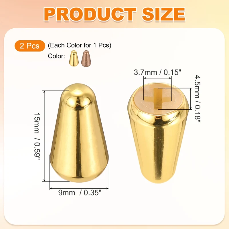 Guitar Toggle Switch Tip 3/5 Way Brass Cross Slot Gold/Red Copper 2Pcs