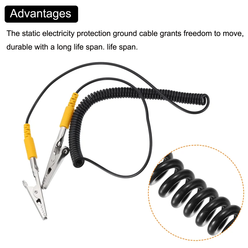 ESD Anti Static Ground Cable ESD Grounding Cord with Alligator Clip Claw for Eliminate Conductor Electrostatic