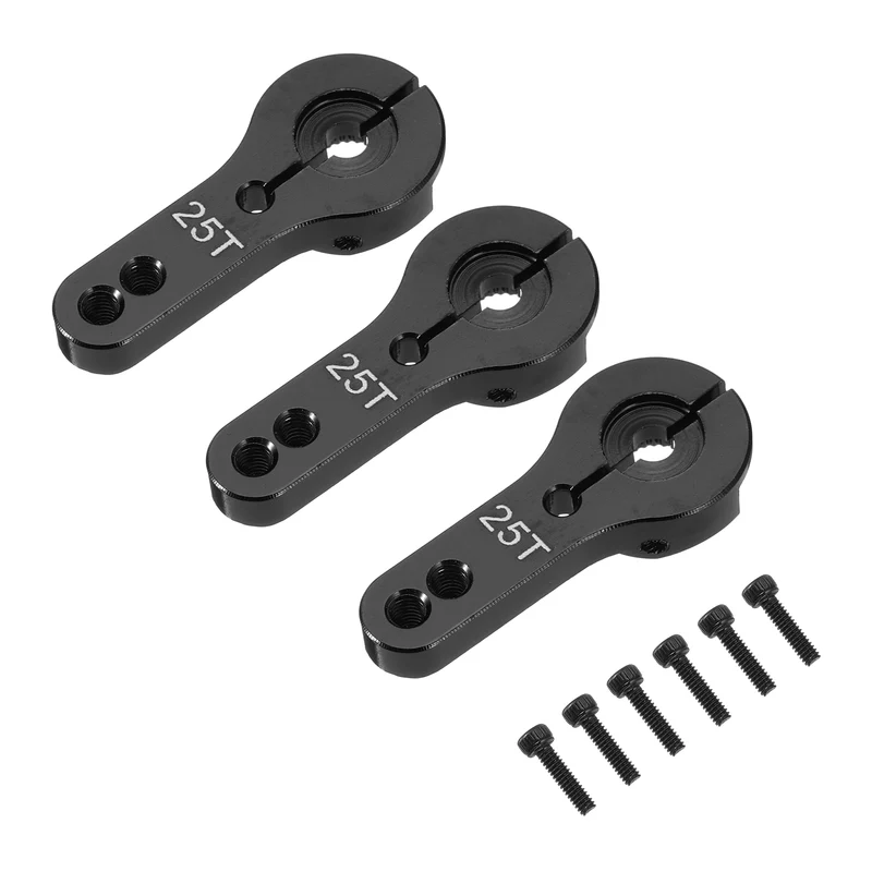 3 Pcs Aluminum Alloy 25T Steering Servo Arm Horn for DIY RC Car, Black
