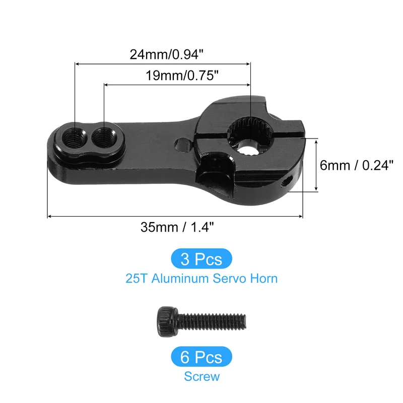 3 Pcs Aluminum Alloy 25T Steering Servo Arm Horn for DIY RC Car, Black