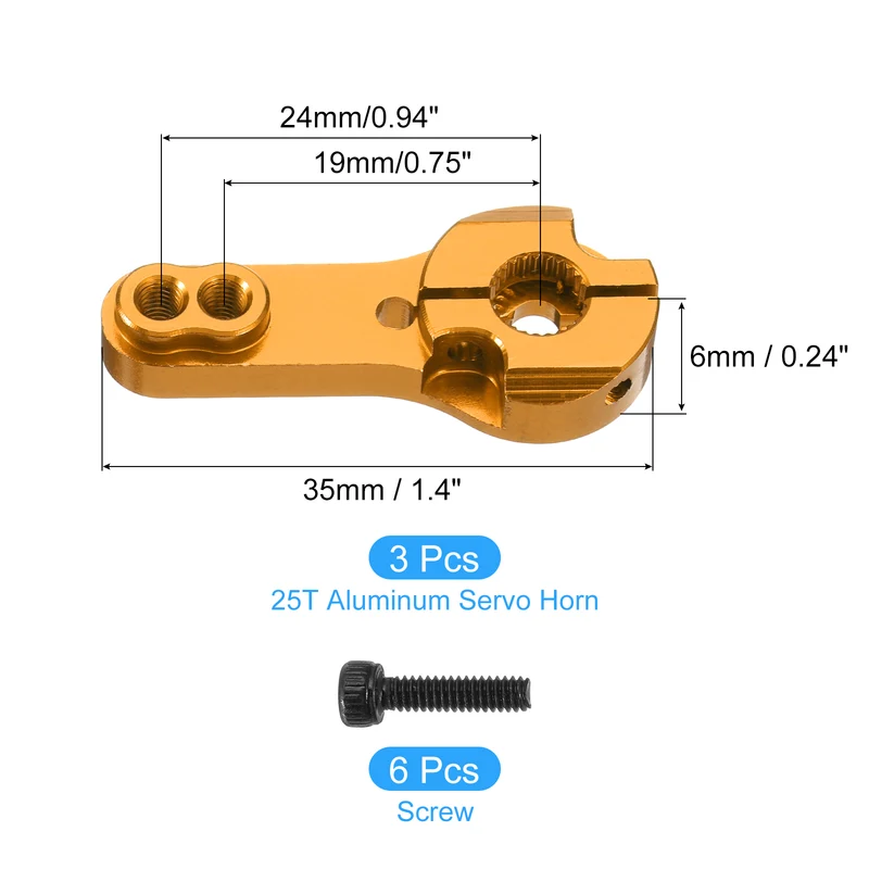 3 Pcs Aluminum Alloy 25T Steering Servo Arm Horn for DIY RC Car, Gold