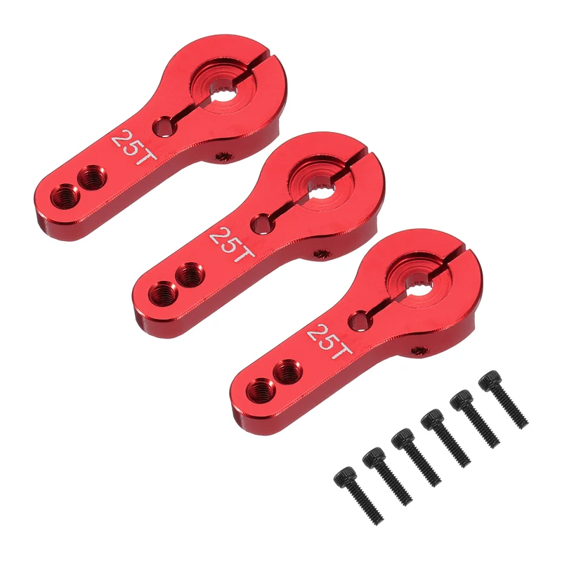 3 Pcs Aluminum Alloy 25T Steering Servo Arm Horn for DIY RC Car, Red