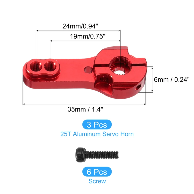 3 Pcs Aluminum Alloy 25T Steering Servo Arm Horn for DIY RC Car, Red