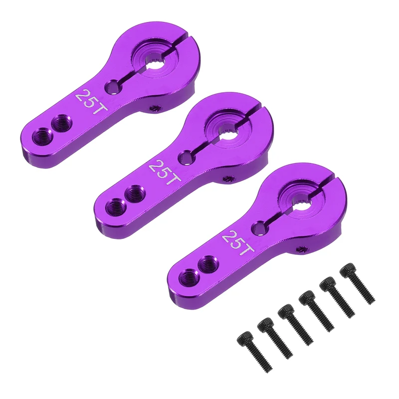 3 Pcs Aluminum Alloy 25T Steering Servo Arm Horn for DIY RC Car, 35mm Purple
