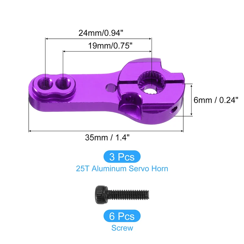 3 Pcs Aluminum Alloy 25T Steering Servo Arm Horn for DIY RC Car, 35mm Purple