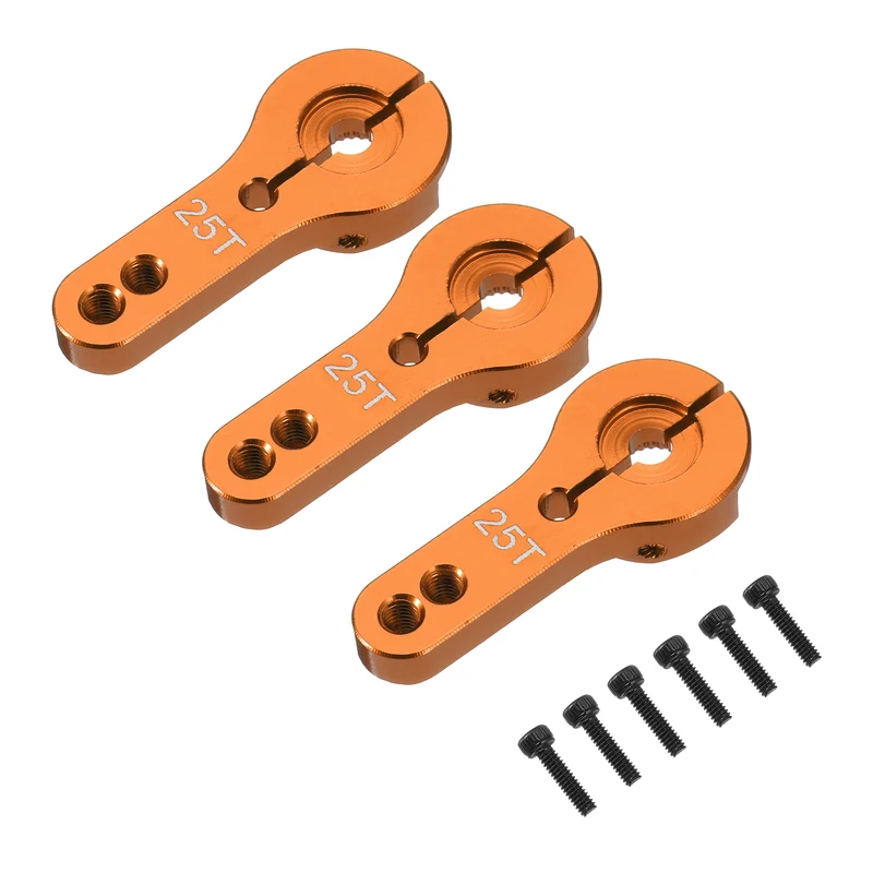 3 Pcs Aluminum Alloy 25T Steering Servo Arm Horn for DIY RC Car, Orange