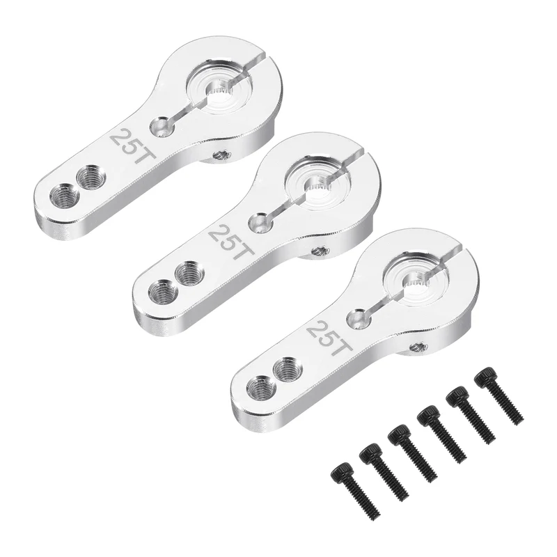 3 Pcs Aluminum Alloy 25T Steering Servo Arm Horn for DIY RC Car, Silver