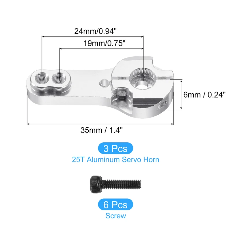 3 Pcs Aluminum Alloy 25T Steering Servo Arm Horn for DIY RC Car, Silver