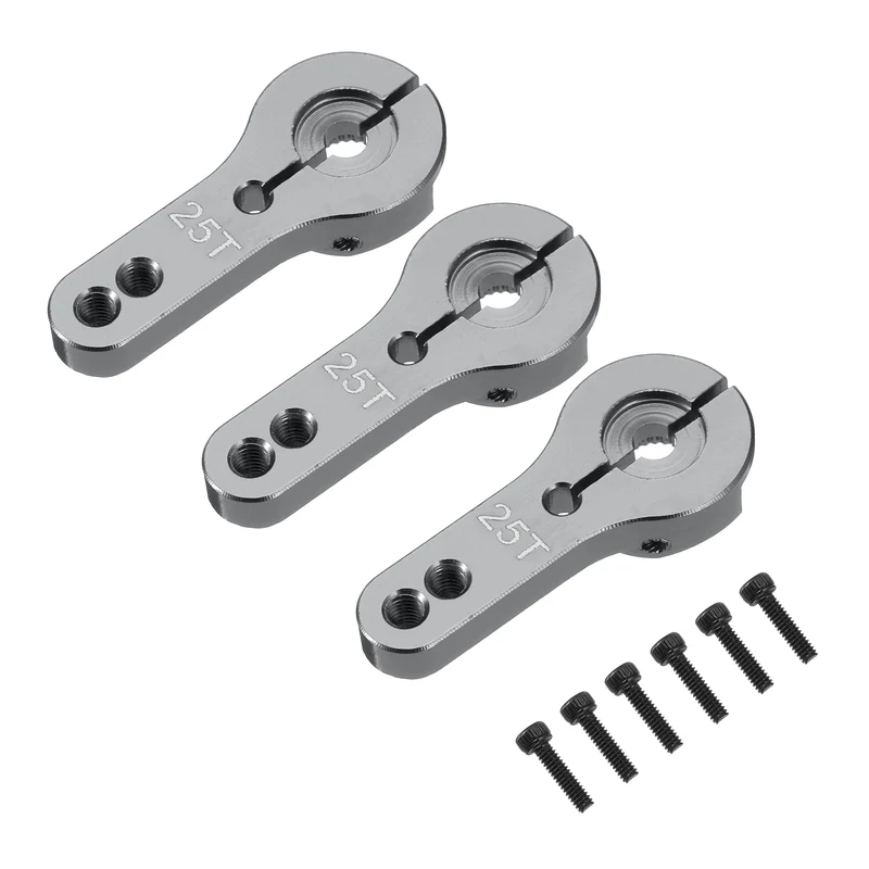 3 Pcs Aluminum Alloy 25T Steering Servo Arm Horn for DIY RC Car, Gray