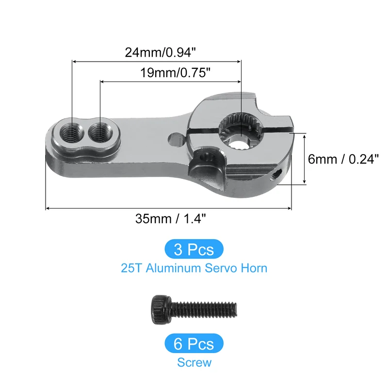 3 Pcs Aluminum Alloy 25T Steering Servo Arm Horn for DIY RC Car, Gray