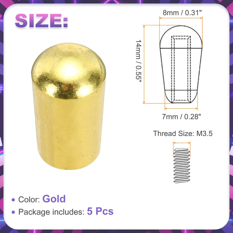 5Pcs 3 Way Guitar Toggle Switch Tip, M3.5 Brass Threaded for LP, Gold