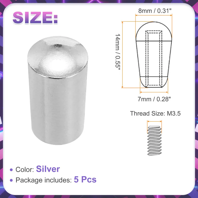 5Pcs 3 Way Guitar Toggle Switch Tip, M3.5 Brass Threaded for LP, Silver