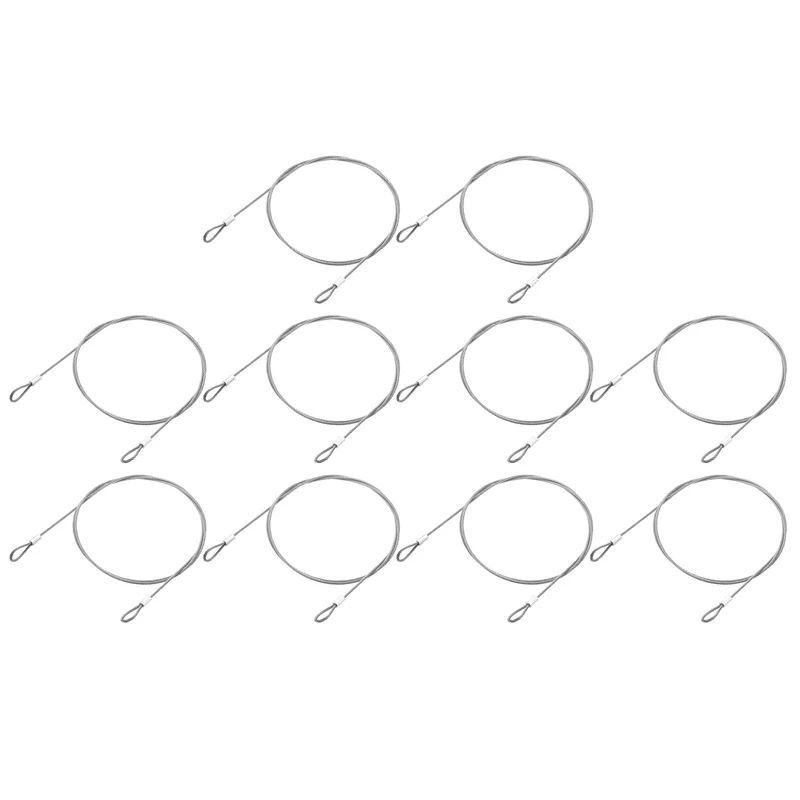 10Pcs Lanyard Cable, 100cm x 2mm Stainless Steel Wire Cable with Loops, Silver