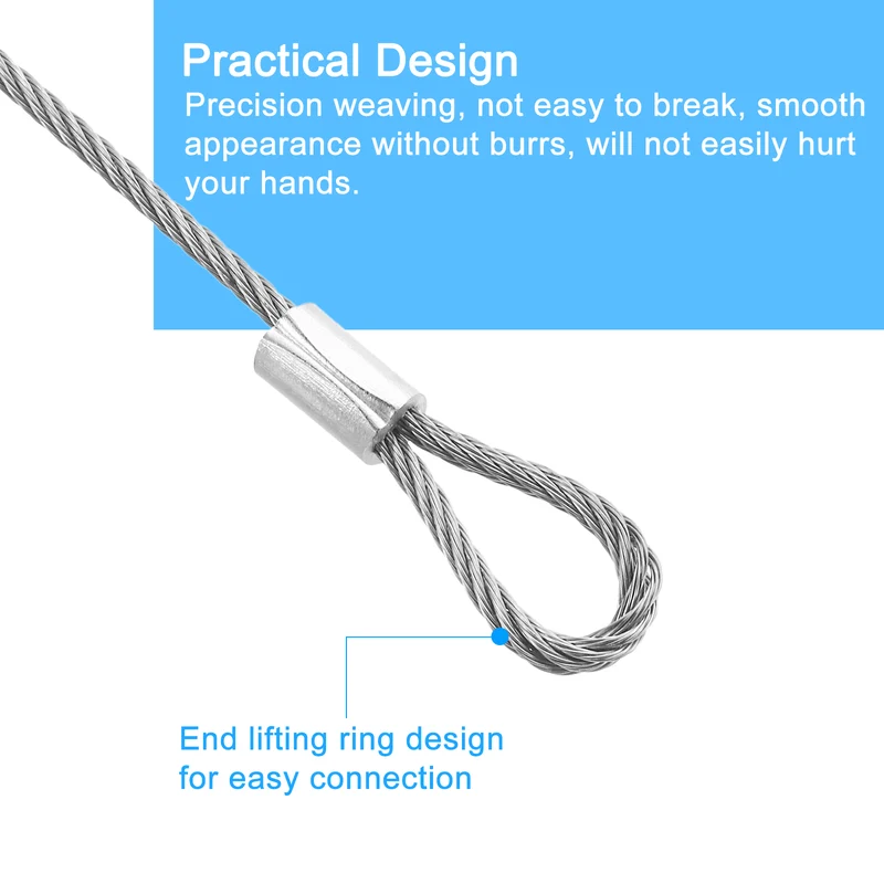 10Pcs Lanyard Cable, 100cm x 2mm Stainless Steel Wire Cable with Loops, Silver