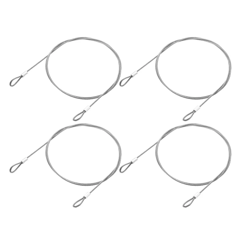 4Pcs Lanyard Cable, 100cm x 2mm Stainless Steel Wire Cable with Loops, Silver