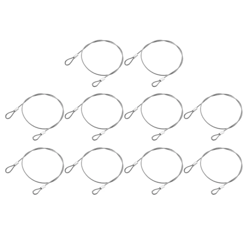 10Pcs Lanyard Cable, 50cm x 2mm Stainless Steel Wire Cable with Loops, Silver