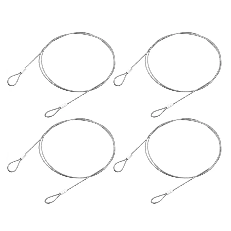 4Pcs Lanyard Cable, 100cm x 1.5mm Stainless Steel Wire Cable with Loops, Silver