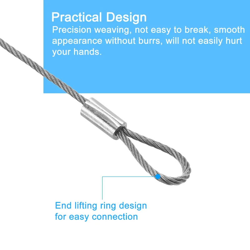 4Pcs Lanyard Cable, 100cm x 1.5mm Stainless Steel Wire Cable with Loops, Silver