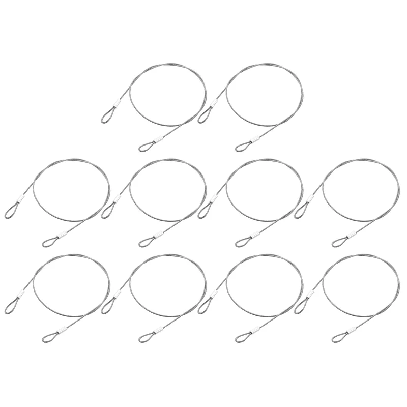 10Pcs Lanyard Cable, 50cm x 1.5mm Stainless Steel Wire Cable with Loops, Silver