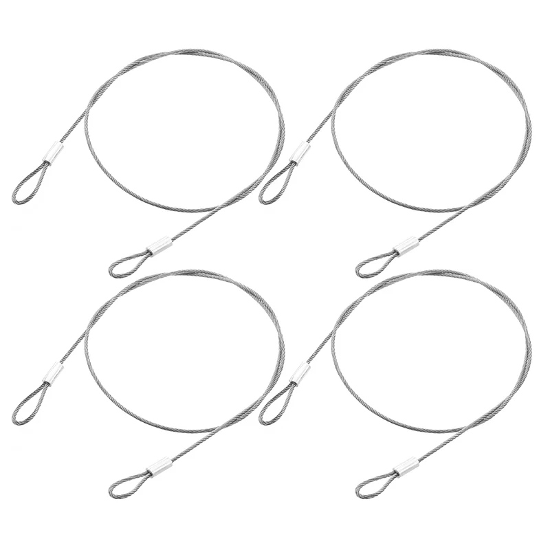 4Pcs Lanyard Cable, 50cm x 1.5mm Stainless Steel Wire Cable with Loops, Silver