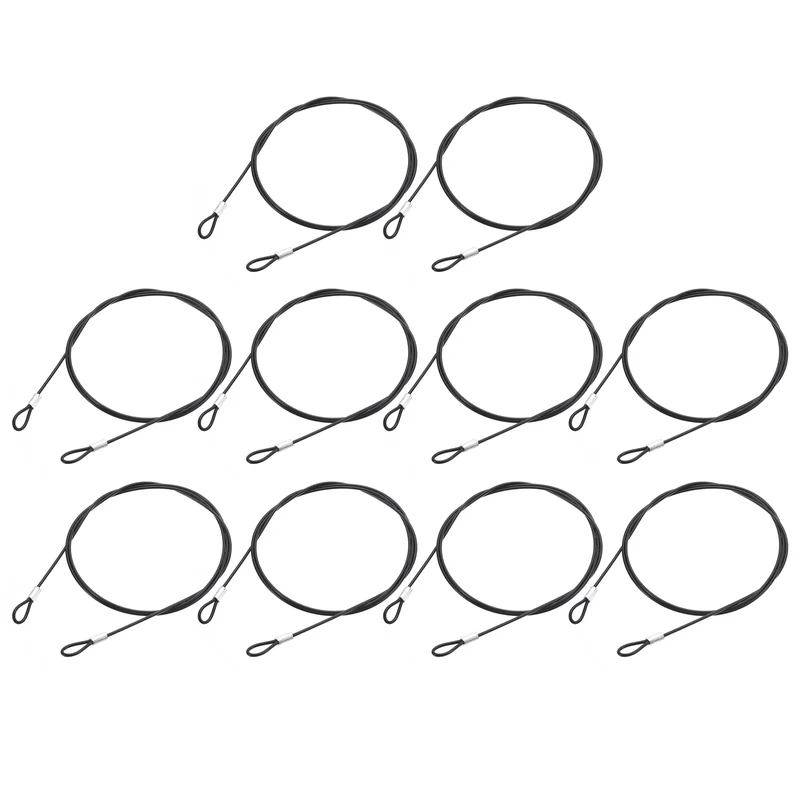 10Pcs Lanyard Cable, 100cm x 2mm Stainless Steel Wire Cable with Loops, Black