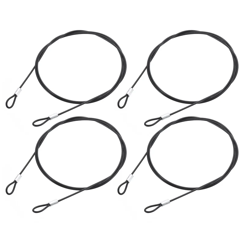 4Pcs Lanyard Cable, 100cm x 2mm Stainless Steel Wire Cable with Loops, Black