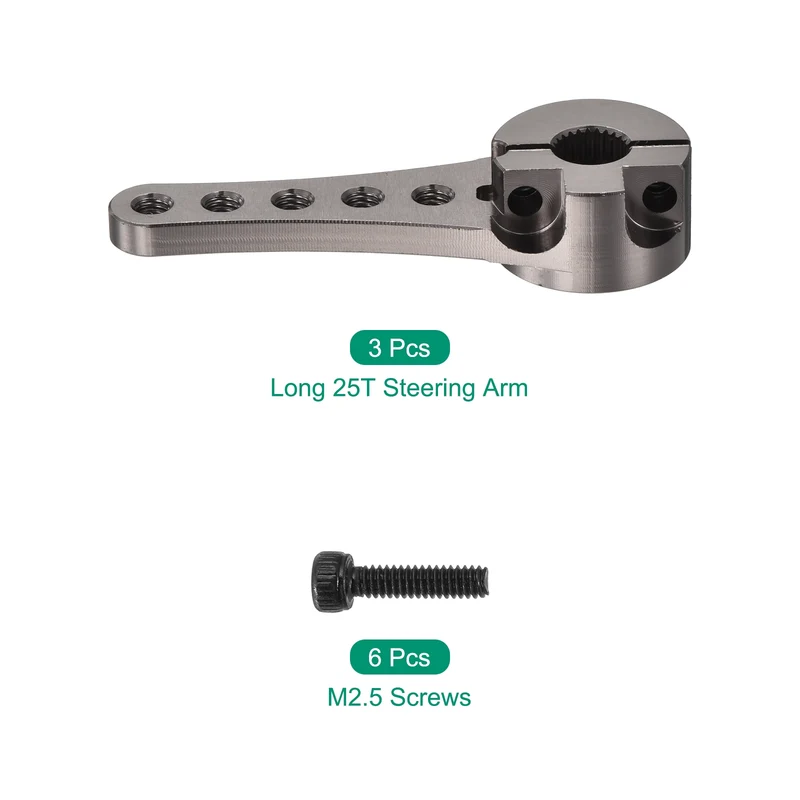 3 Pcs Aluminum Servo Horn Long 25T Steering Arm 46mm Length Bright Gray