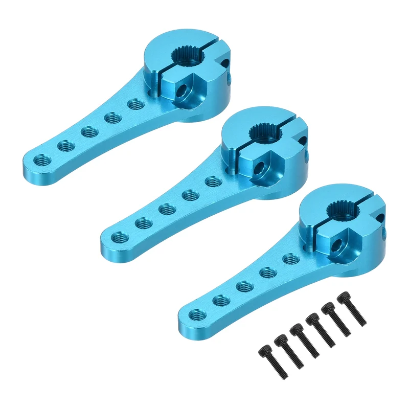 3 Pcs Aluminum Servo Horn Long 25T Steering Arm 46mm Length Sky Blue