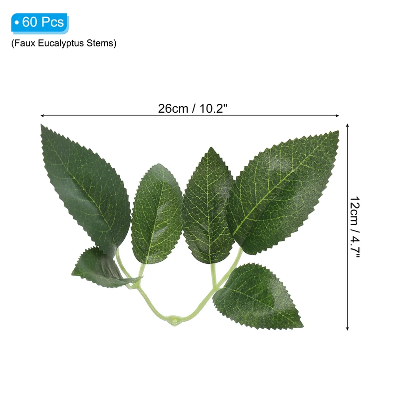 10.2x4.7" Artificial Green Leaves, 60 Pcs Bulk Greenery Leaves Fake Rose Flower Leaves Fake Leaves for Wedding Bouquets Wreaths Decor