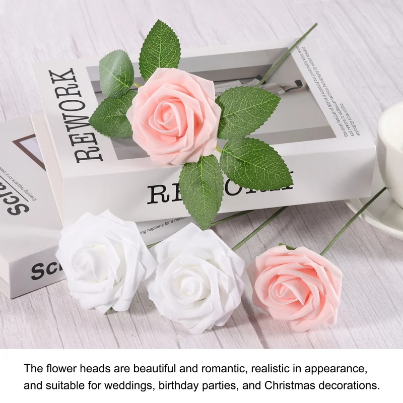 Artificial Rose Flower Heads, Dark Pink Mini Faux Flowers 3.15 Inch 50Pcs