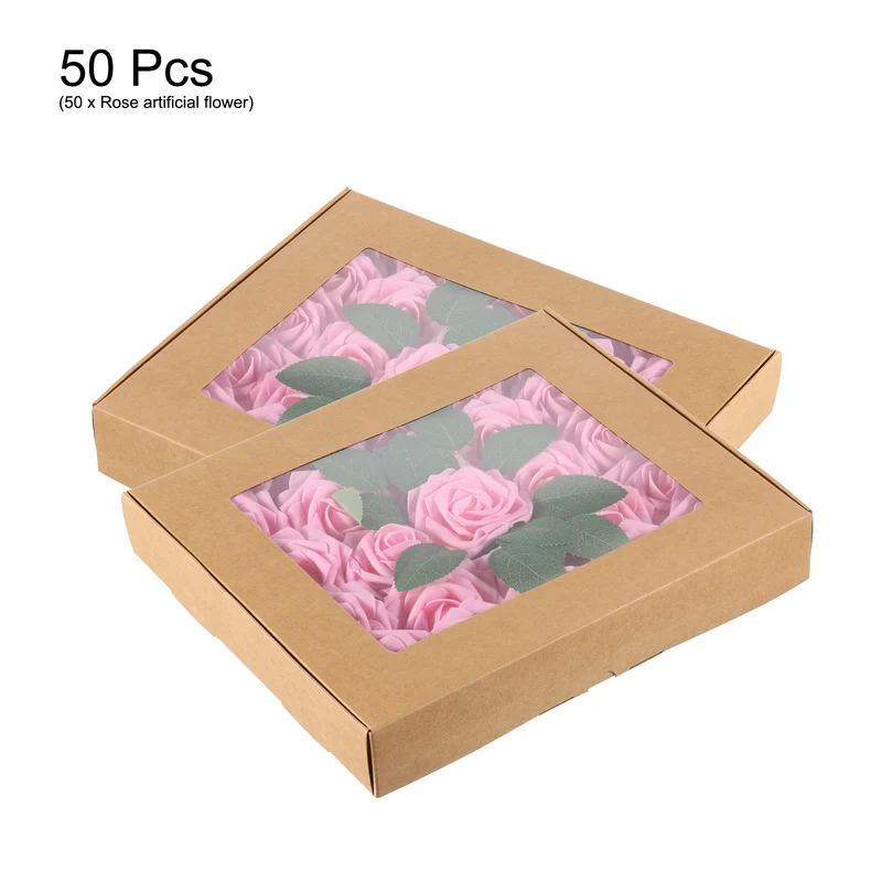 Artificial Rose Flower Heads, Dark Pink Mini Faux Flowers 3.15 Inch 50Pcs