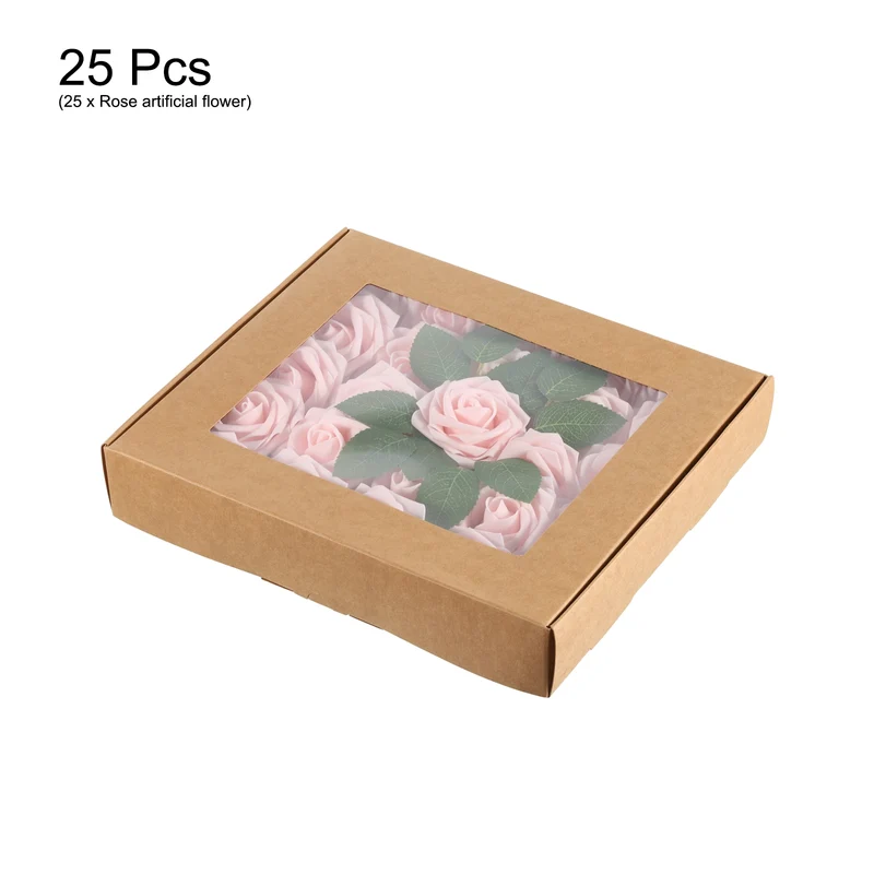 Artificial Rose Flower Heads, Champagne Pink Mini Faux Flowers 3.15 Inch 25Pcs