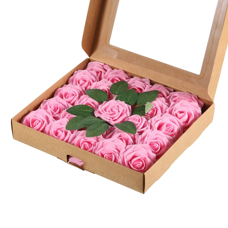 Artificial Rose Flower Heads, Dark Pink Mini Faux Flowers 3.15 Inch 25Pcs
