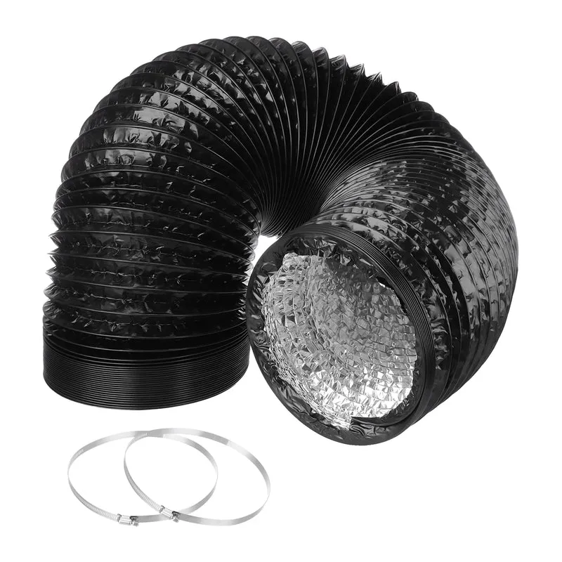 Dryer Vent Hose 0.8 Inch 8 Ft Aluminum Flexible Air Ducting for Heating Cooling Ventilation and Exhaust with 2 Clamps, Black
