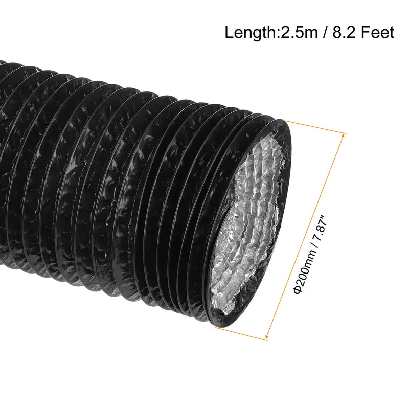 Dryer Vent Hose 0.8 Inch 8 Ft Aluminum Flexible Air Ducting for Heating Cooling Ventilation and Exhaust with 2 Clamps, Black